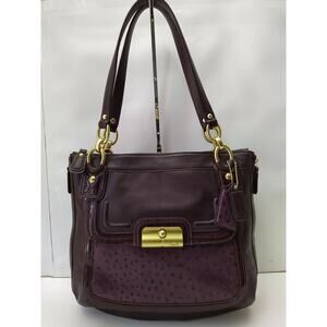 Coach Kristin Purple Leather Buckle Pocket Expandable Zipper Tote Shoulder Bag